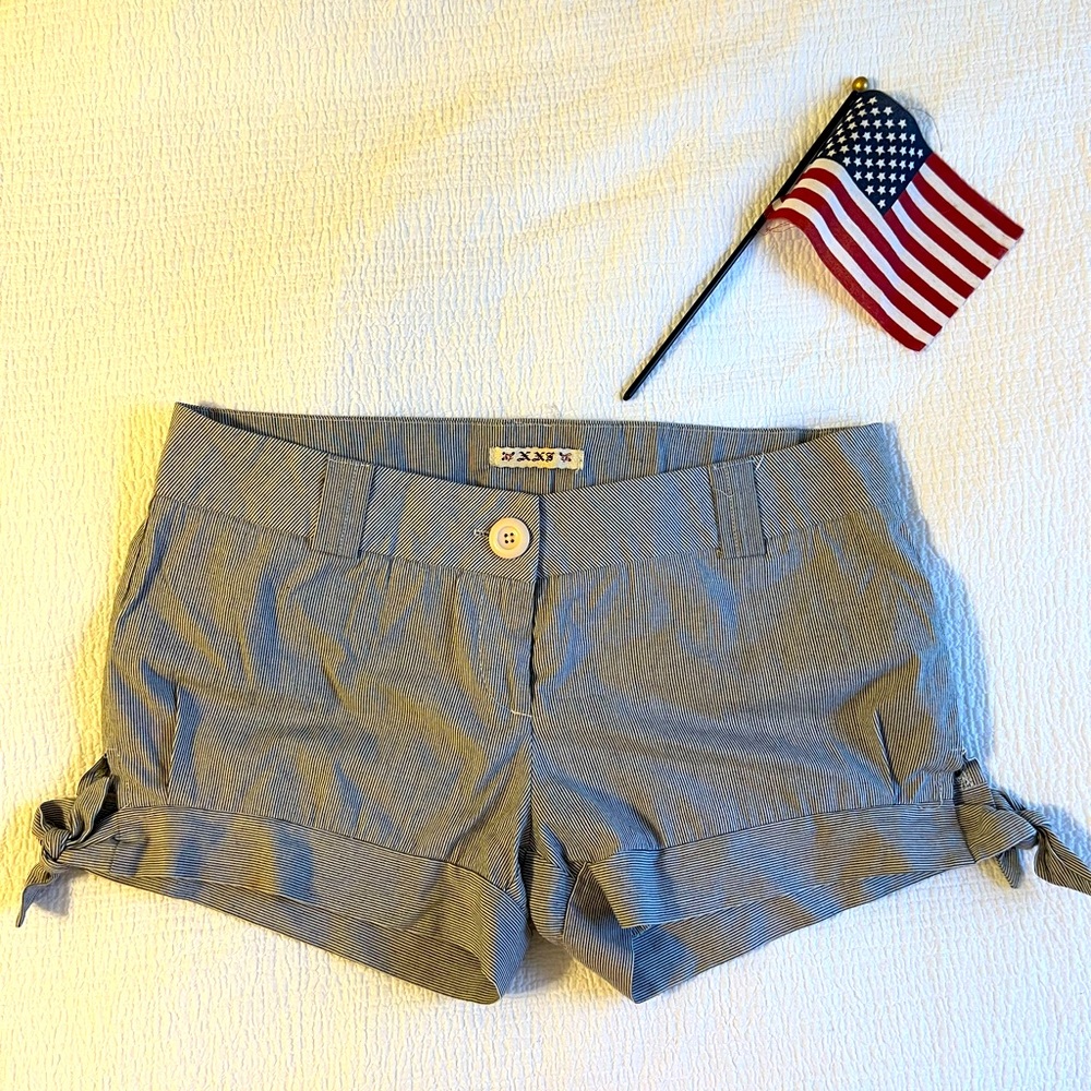 Navy and white striped shorts